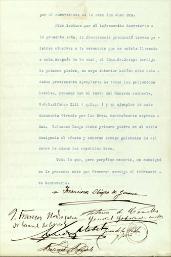 Acta de la col·locació de la primera pedra de l'edifici el 30 d'octubre de 1916
