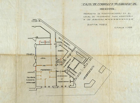 Plànol de les modificacions proposades per a l'edifici de Correus, 1916-1920