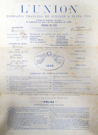 Pòlisa d'assegurances. 24 de marça de 1889