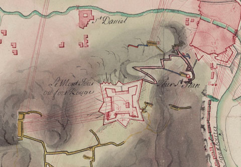 Detall de 'Plan des Attaques. Partie de la Ville de Gironne', 1711