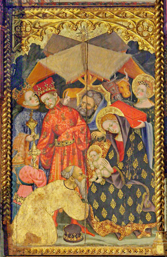 L'Adoració dels Reis. Detall del retaule gòtic del Monestir de Santes Creus. 1403-1414