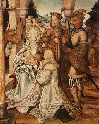 L'adoració dels Reis. Taula del sotabanc del retaule de Sant Feliu. Pere de Fontaines. 1515-1518
