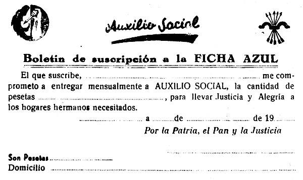 L'anomenada 'Ficha Azul', la suscripció a donatius a l'AUxili Social
