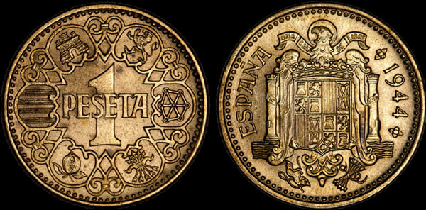 Moneda d'una pesseta emesa el 1944