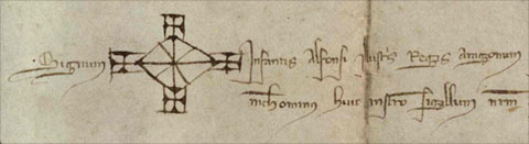 Signatura de l'infant Alfons al privilegi atorgat el 25 de gener de 1284