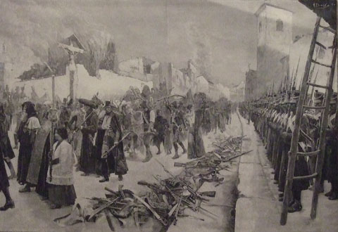 Los Defensores de Zaragoza saliendo de la ciudad el día 21 de febrero de 1809