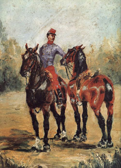 Dos cavalls amb soldat (1881)