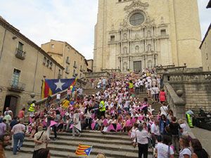 Assaig punter de la Via Lliure a la Diagonal de Barcelona, a les escales de la Catedral