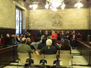 Rebuda de l'Spar Citylift Girona a la Sala de Plens de l'Ajuntament i a la plaça del Vi