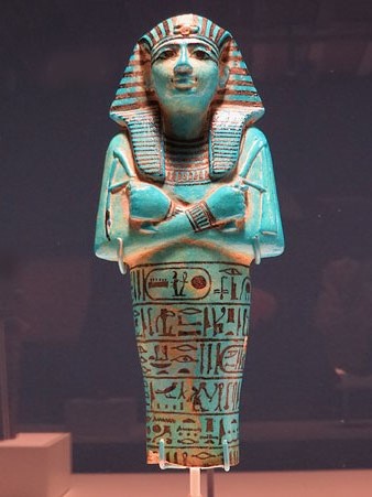 Shabti del faraó Seti I. Faiança blava. Dinastia XIX, regnat de Seti I, Ca. 1294-1279 aC. Tomba de Seti I, Vall dels Reis, Tebes