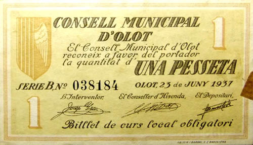 Bitllet del Consell Municipal dOlot. 1937