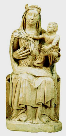 Mare de Déu del Puig de França, talla gòtica dalabastre del segle XIV del Taller de Sant Joan de les Abadesses. Museu Episcopal de Vic