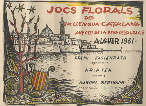 Premi Fastenrath dels Jocs Florals de la Llengua Catalana celebrats a l'Alguer, atorgat a Aurora Bertrana per Ariatrea. 1961