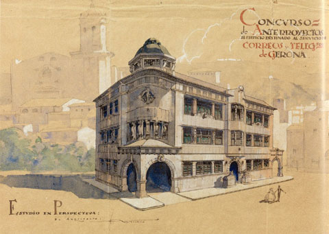 Projecte d'edifici per a Correus presentat per Rafael Masó, no realitzat, 1915