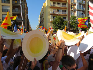 Diada Nacional 2016. Manifestaci&oacute; sotre el lema A punt. Endavant rep&uacute;blica catalana, a Salt
