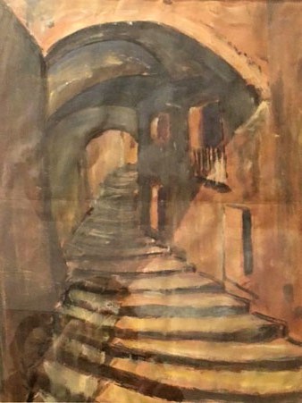 Carrer del Barri Vell de Girona. Aquarel·la sobre paper. 44 x 37 cm