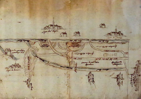 Croquis del curs del Ter i la s&egrave;quia de principis del segle XVIII