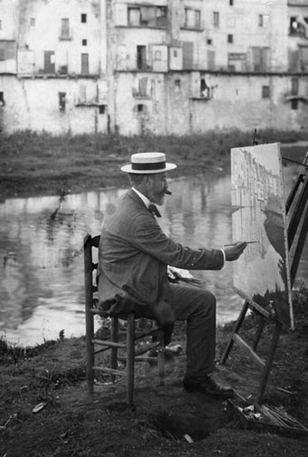 Santiago Rusiñol pintant les cases de l'Onyar