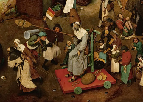 Representaci&oacute; de la vella Quaresma. Detall de Combat entre el Carnestoltes i la Quaresma de Pieter Brueghel el Vell. 1559