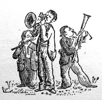 Tercet musical de flauta, fagot i fiscorn que acompanyava el Via Crucis. Gravat antic