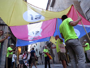 11 de setembre 2017. Assaig de la manifestació de la Diada al carrer Ciutadans i la plaça del Vi