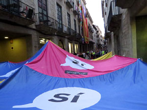 11 de setembre 2017. Assaig de la manifestació de la Diada al carrer Ciutadans i la plaça del Vi