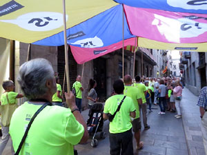 11 de setembre 2017. Assaig de la manifestació de la Diada al carrer Ciutadans i la plaça del Vi