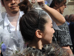 Temps de Flors 2017. Grup d'asi&agrave;tics abans de la inauguraci&oacute; de la 62ena. edici&oacute;