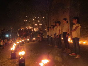 Temps de Flors 2017. Taller de Magnèsia. Espectacle musical i visual amb foc al Passeig de la reina Joana, al Passeig Arqueològic