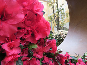 Temps de Flors 2017. Decoraci&oacute; floral del Pati de les Magn&ograve;lies, a la Seu del Govern de la Generalitat de Catalunya a Girona, amb azalees de Gant, B&egrave;lgica