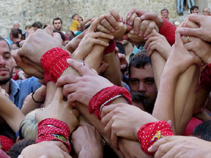 Fires 2017. Els Castells de Vigília a la plaça de Sant Feliu, amb els Marrecs de Salt, la Colla Castellera Esperxats de l'Estany i els Castellers d'Andorra