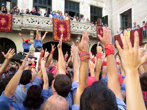 Fires 2017. La Diada Castellera a la plaça del Vi, amb els Marrecs de Salt, els Capgrossos de Mataró i els Minyons de Terrass