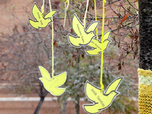 Teixint llibertats. Acci&oacute; dins de la campanya per reclamar la llibertat dels presos pol&iacute;tics a la pla&ccedil;a de la Constituci&oacute;