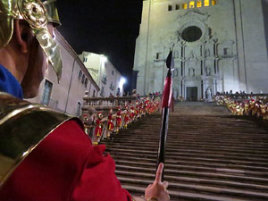 Setmana Santa 2018 a Girona. Sortida dels Manaies per lliurar el Penó