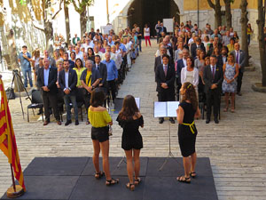 Diada Nacional 2018. Acte institucional al Pati de les Magnòlies, amb parlaments de Marta Madrenas, Miquel Noguer i Pere Vila