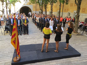 Diada Nacional 2018. Acte institucional al Pati de les Magnòlies, amb parlaments de Marta Madrenas, Miquel Noguer i Pere Vila