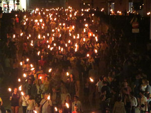 Diada Nacional 2018. XII Marxa de Torxes de Girona pels carrers del Barri Vell de Girona