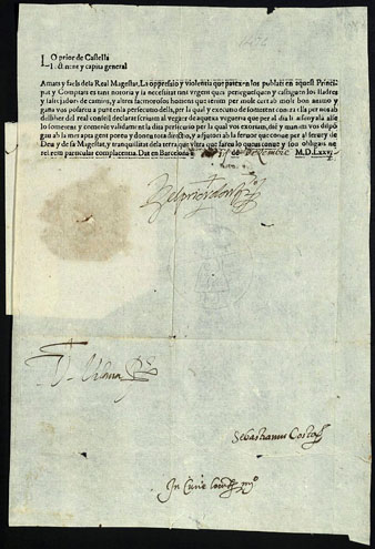 1575/12/03. El lloctinent Fernando Álvarez de Toledo, prior de Castella, als jurats de la ciutat de Girona. Atès el gran nombre de lladres i saltejadors de camins presents en el Principat, els comunica que no dubta de la participació de la ciutat en el sometent declarat, alhora que els demana que disposin de la millor gent per al sometent que començarà en el dia assenyalat. AMGi, Lletres Reials (olim Correspondència amb Barcelona)