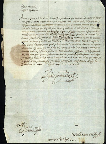 1576/08/02. El lloctinent Fernando Álvarez de Toledo, prior de Castella, als jurats de la ciutat de Girona. Els mana que prestin tota lajuda necessària al veguer de Girona que ha rebut ordres dalçar un sometent per tal de perseguir els nombrosos delinqüents que cometen violència en diversos llocs del Principat. AMGi, Lletres Reials