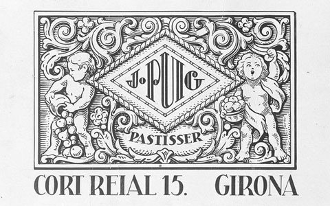 Cartell publicitari de la pastisseria J.Puig, al carrer Cort Reial n15 de Girona. 1932
