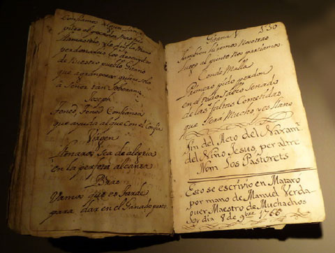 Petit llibret de 260 p&agrave;gines escrit a m&agrave;, datat a Matar&oacute; el 1766 i que duu el t&iacute;tol 'Lo Acte del Naxament del Ni&ntilde;o Jes&uacute;s, altrament anomenat Los Pastorets', signat per Manuel Verdaguer