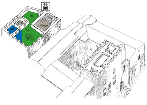 Plànol de la quarta planta del Palau Episcopal, on s'hi troba la presó