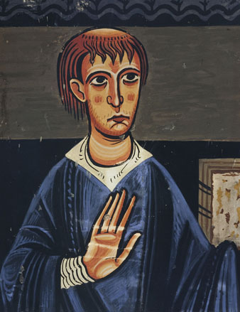 Detall de les pintures de l'absis de Santa Maria d'Àneu. Clergue