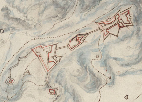 Detall de 'Plan de l'enceinte fortifiée de Gironne'. 1710