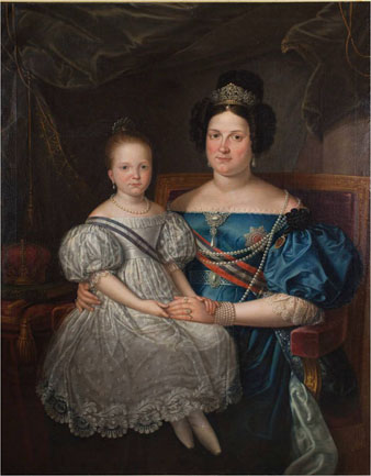 Isabel II i la seva mare, la reina regent María Cristina de Borbón-Dos Sicilias. Ca. 1835