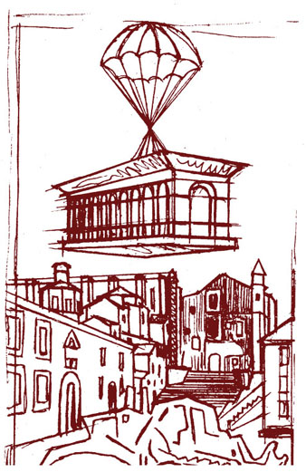 Importaci&oacute; de Madrid de la 'loggia' de la pla&ccedil;a de Sant Dom&egrave;nec. Esb&oacute;s per a un gravat, 1972. Enric Marqu&egrave;s