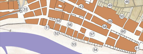 Situaci&oacute; de les peixateries al segle XIII, amb el n&uacute;mero 55