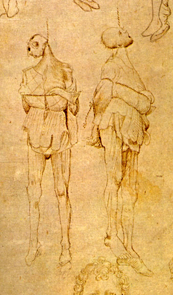 Penjats a la forca. Apunt de Pisanello, detall, segle XV