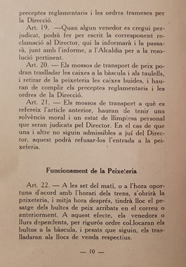 Reglament de la Peixateria. 1931