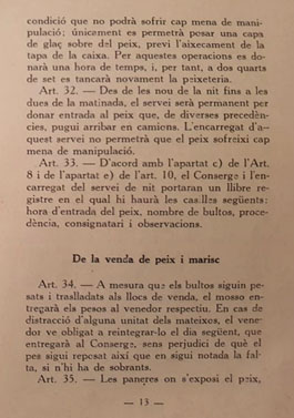Reglament de la Peixateria. 1931